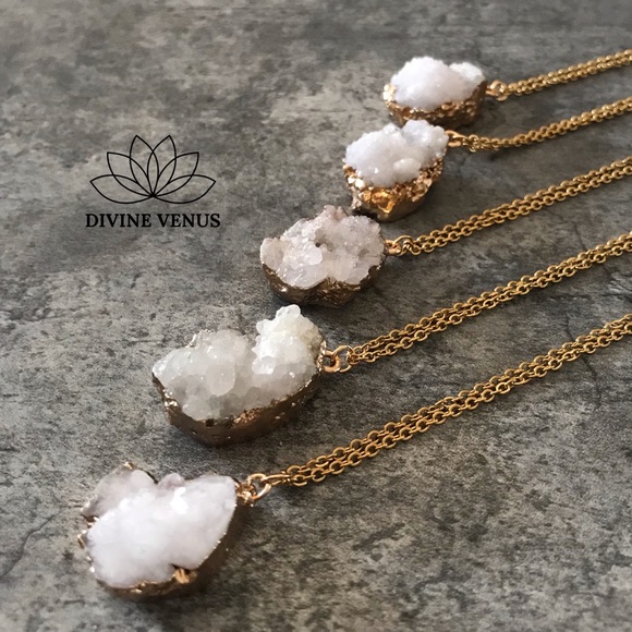 Druzy Agate, Whitesmoke, Natural, Gold Plated - Picture 11 of 11